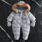 Fleece-lined Thick Large Fur Hooded Baby Jumpsuit