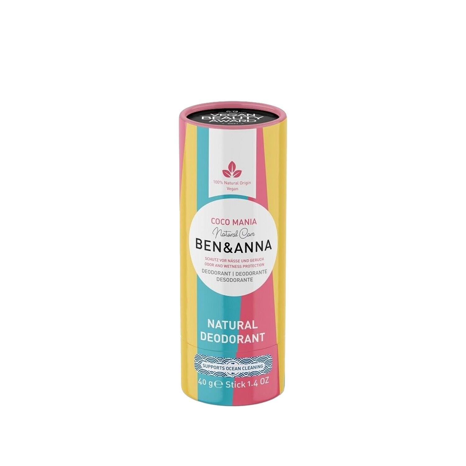 BEN & ANNA Natural Deodorant, Coco Mania - Organic, Chemical-Free, 40g