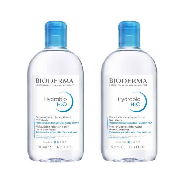 Bioderma Hydrabio H2O Micellar Water for Hydration and Makeup Removal, Fragrance-Free Skincare, 2x500ml