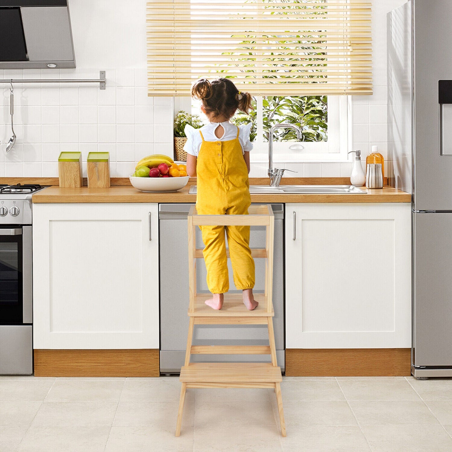 2-in-1 Multifunctional Toddler Step Stool with Safety Rail
