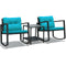 3 Pieces Cushioned Patio Rattan Set with Rocking Chair and Table-Black