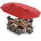 10 Pieces Patio Wicker Dining Set with 15 Feet Double-Sided Patio Umbrella