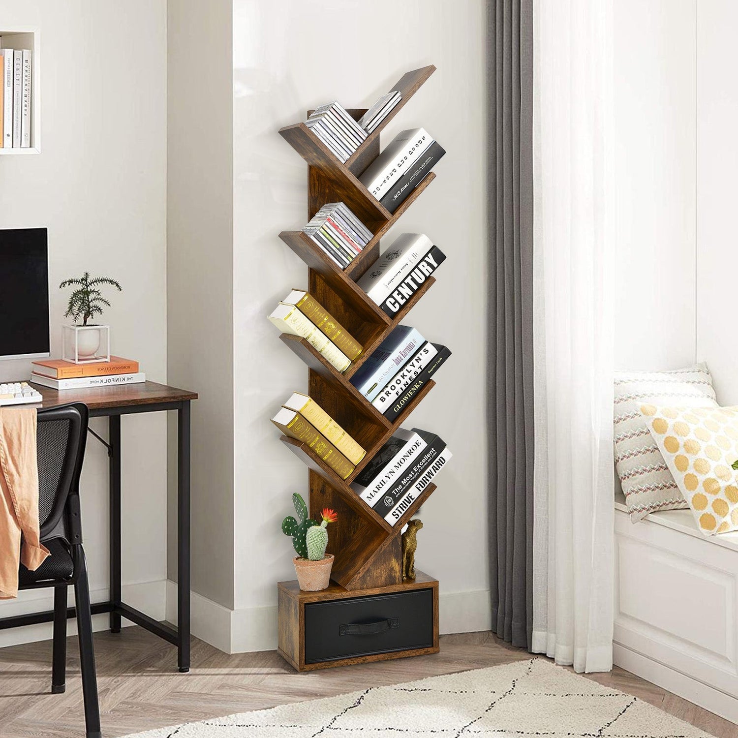 10-tier Tree Bookshelf with Drawer Free