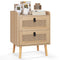 Modern End Table Bedside Table with 2 Rattan Decorated Drawers