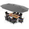 11 Pieces Patio Dining Set with LED Patio Umbrella with Base and Seat Cushions (Navy)