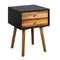 Wooden Nightstand Mid-Century End Side Table with 2 Storage Drawers