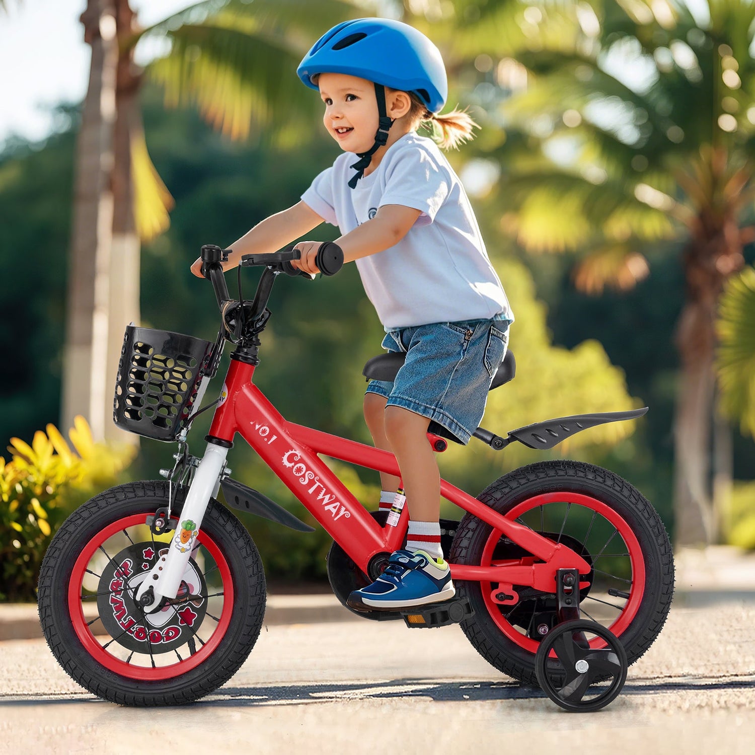 14 Inch Kids Bike Adjustable with Storage Basket and Double Brake for 3-5 Years Old-14 inches