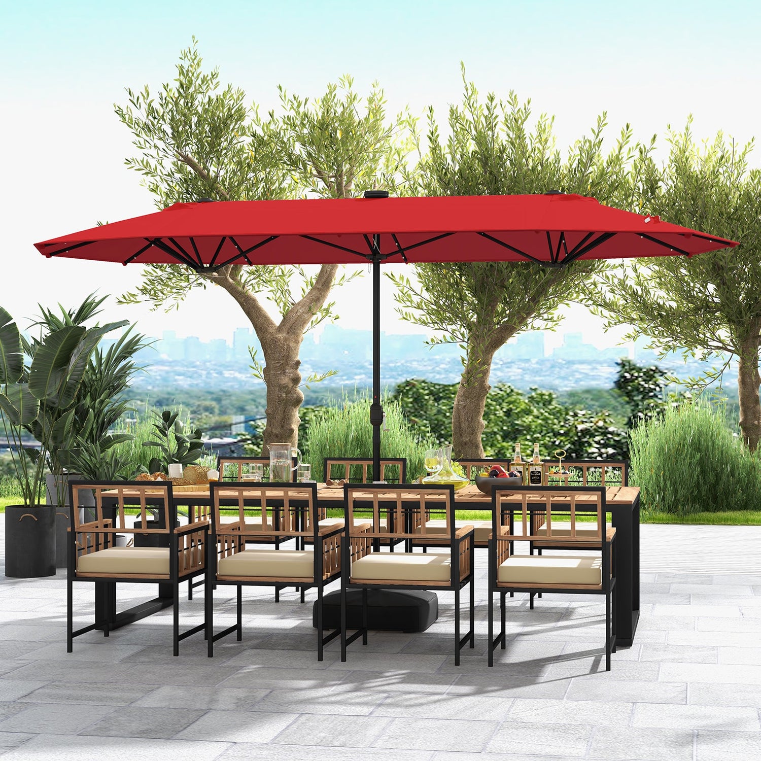 13FT Double-sided Patio Umbrella with Solar Lights for Garden Pool Backyard
