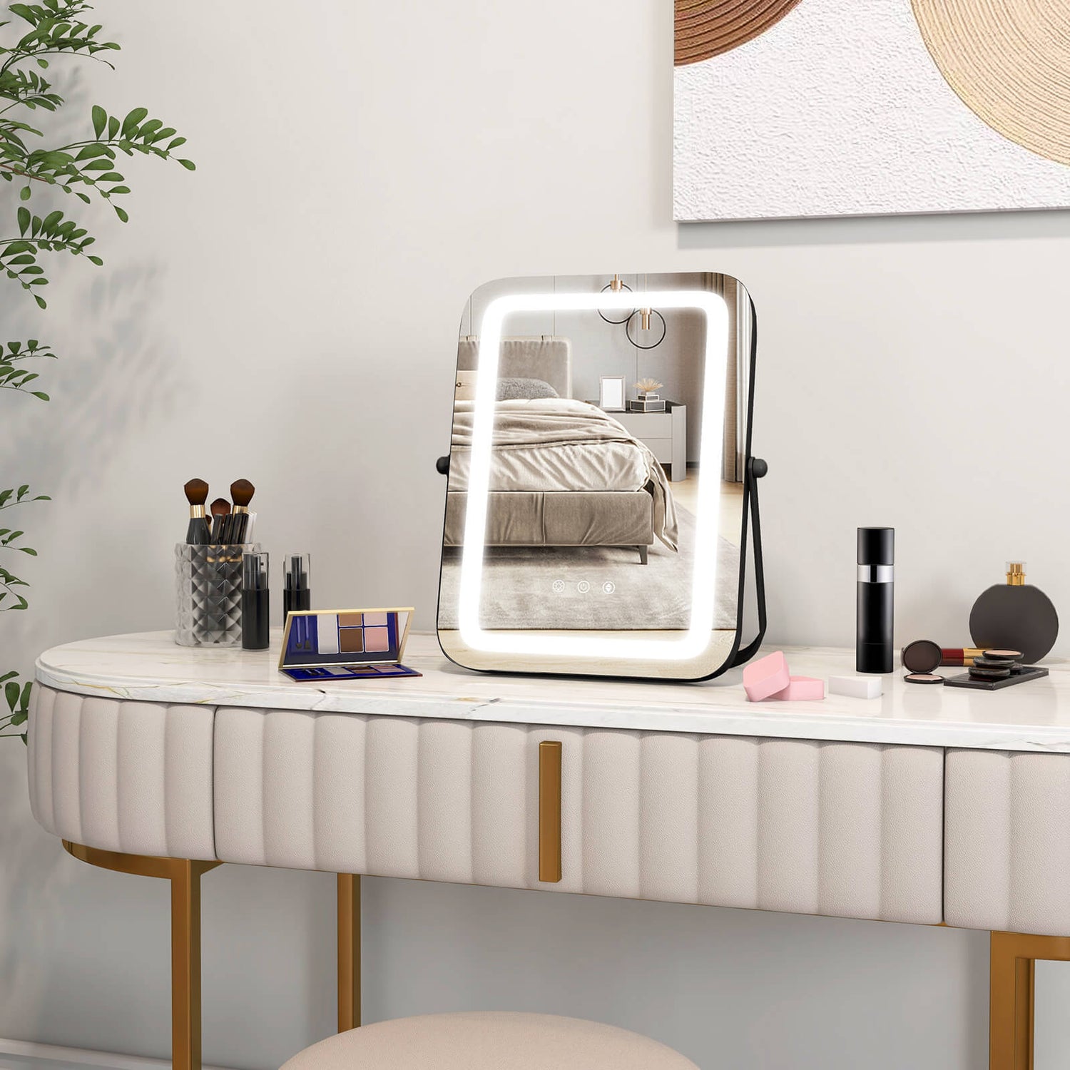 16 x 12 Inch Rectangular Vanity Makeup Mirror with 3 Color Dimmable Lighting