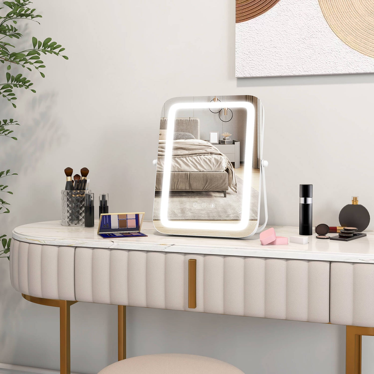 16 x 12 Inch Rectangular Vanity Makeup Mirror with 3 Color Dimmable Lighting
