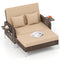 2 Piece Patio Rattan Daybed Wicker Loveseat and Ottoman with Adjustable Backrest