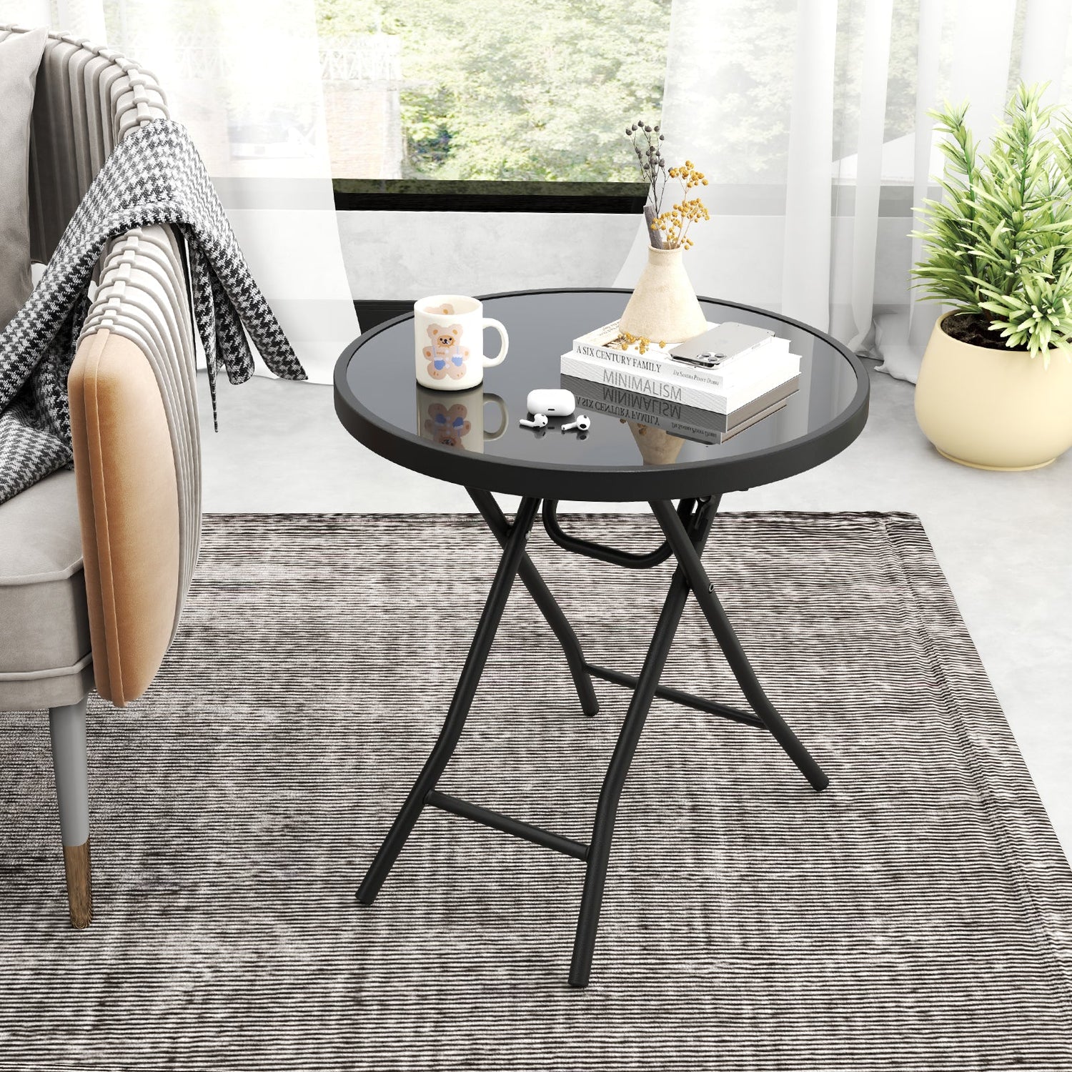 18 Inch Folding Side Table Patio Round Compact Coffee Table