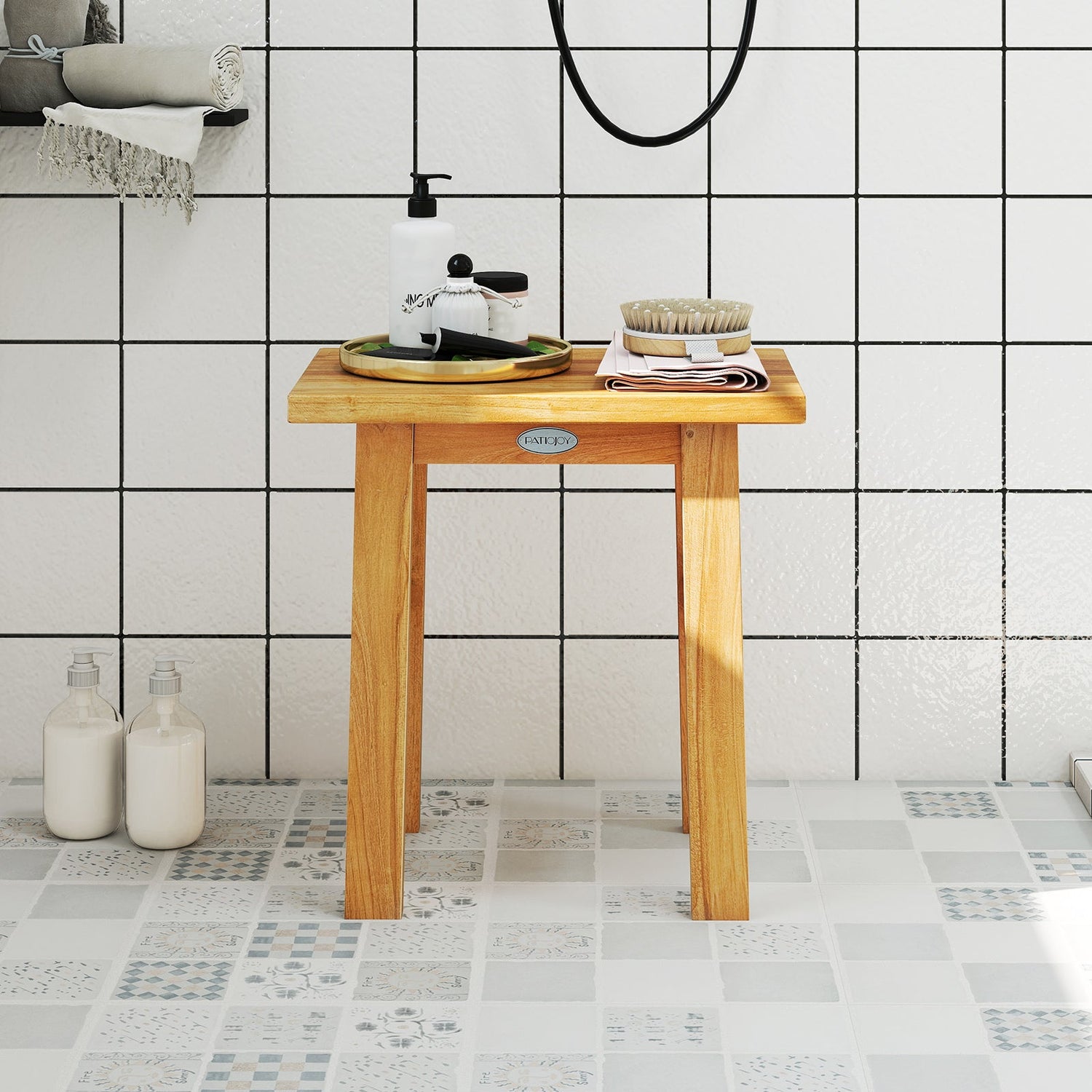 18 Inch Teak Shower Bench Spa Bath Stool for Shaving Legs