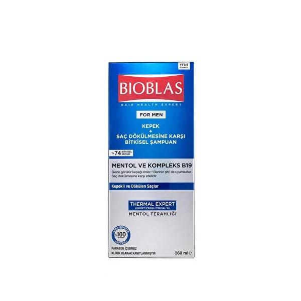 Bioblas Thermal Expert Men Anti-Dandruff Shampoo for Hair Loss - Zinc & Menthol Formula, 12.17 fl oz