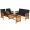 4 Pieces Patio Solid Wood Furniture Set