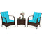 3 Pcs Patio Conversation Rattan Furniture Set with Glass Top Coffee Table and Cushions