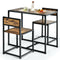 3 Pcs Dining Set Compact Table and 2 Chair with Metal Frame for for Small Space