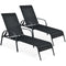 2 Pcs Outdoor Patio Lounge Chair Chaise Fabric with Adjustable Reclining Armrest-Brown