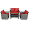 4 Pieces Patio Rattan Furniture Set Sofa Table with Storage Shelf Cushion