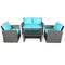 4 Pieces Patio Rattan Furniture Set Sofa Table with Storage Shelf Cushion