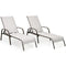2 Pcs Outdoor Patio Lounge Chair Chaise Fabric with Adjustable Reclining Armrest-Brown