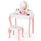 Kids Vanity Princess Makeup Dressing Table Stool Set with Mirror and Drawer