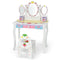 Kids Vanity Princess Makeup Dressing Table Chair Set with Tri-fold Mirror