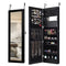 Lockable Wall Door Mounted Mirror Jewelry Cabinet w/LED Lights