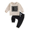 Letter-print Long-sleeve Top And Solid-color Pants Two-piece Set