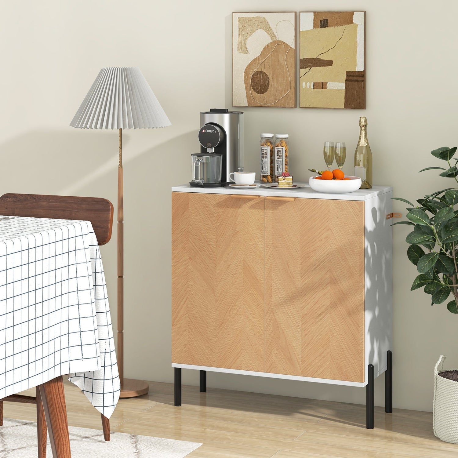 2-Door Buffet Cabinet Sideboard with Shelf and Metal Legs