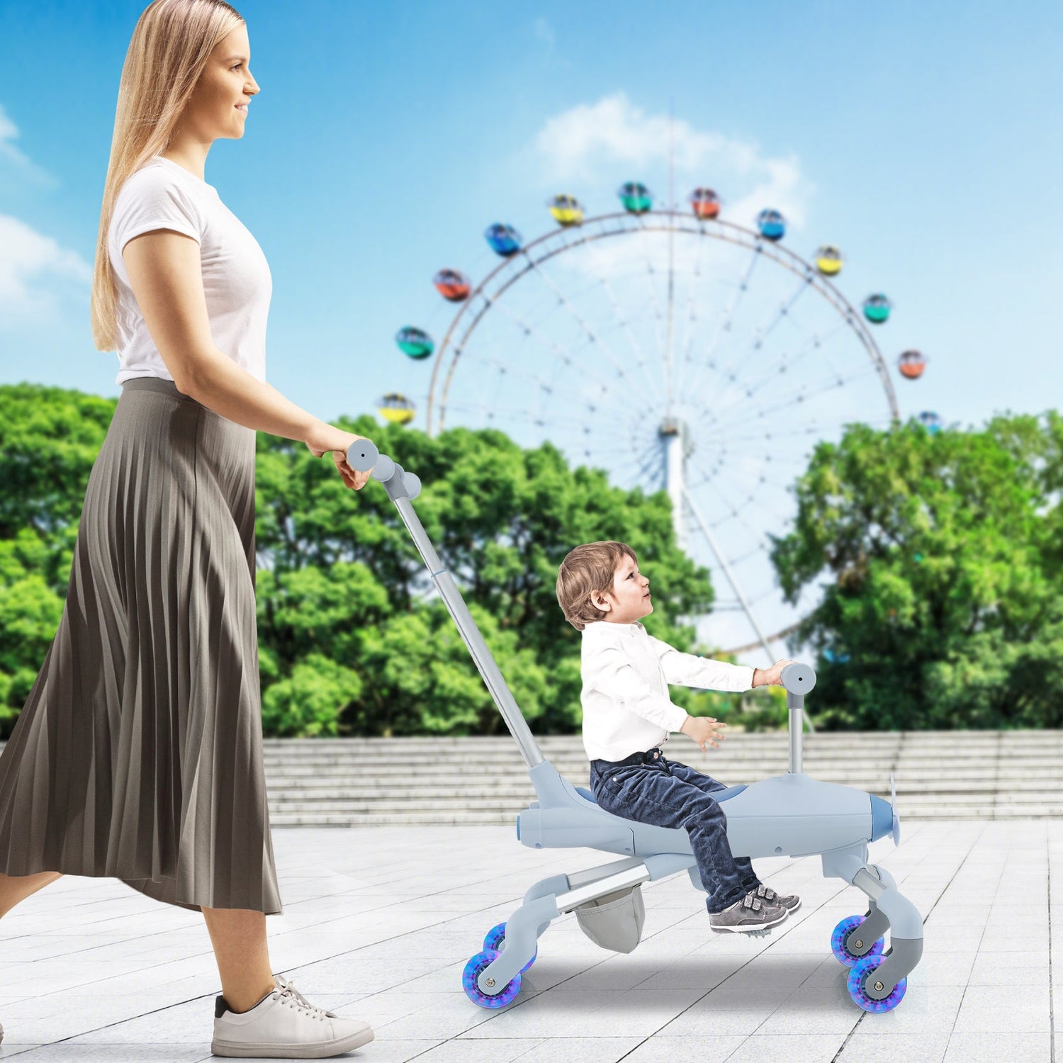 2-in-1 Kids Ride-on Push Car with LED Lighted Wheels
