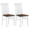 Set of 2 Kitchen Armless Dining Chairs with Slatted High Backrests-White