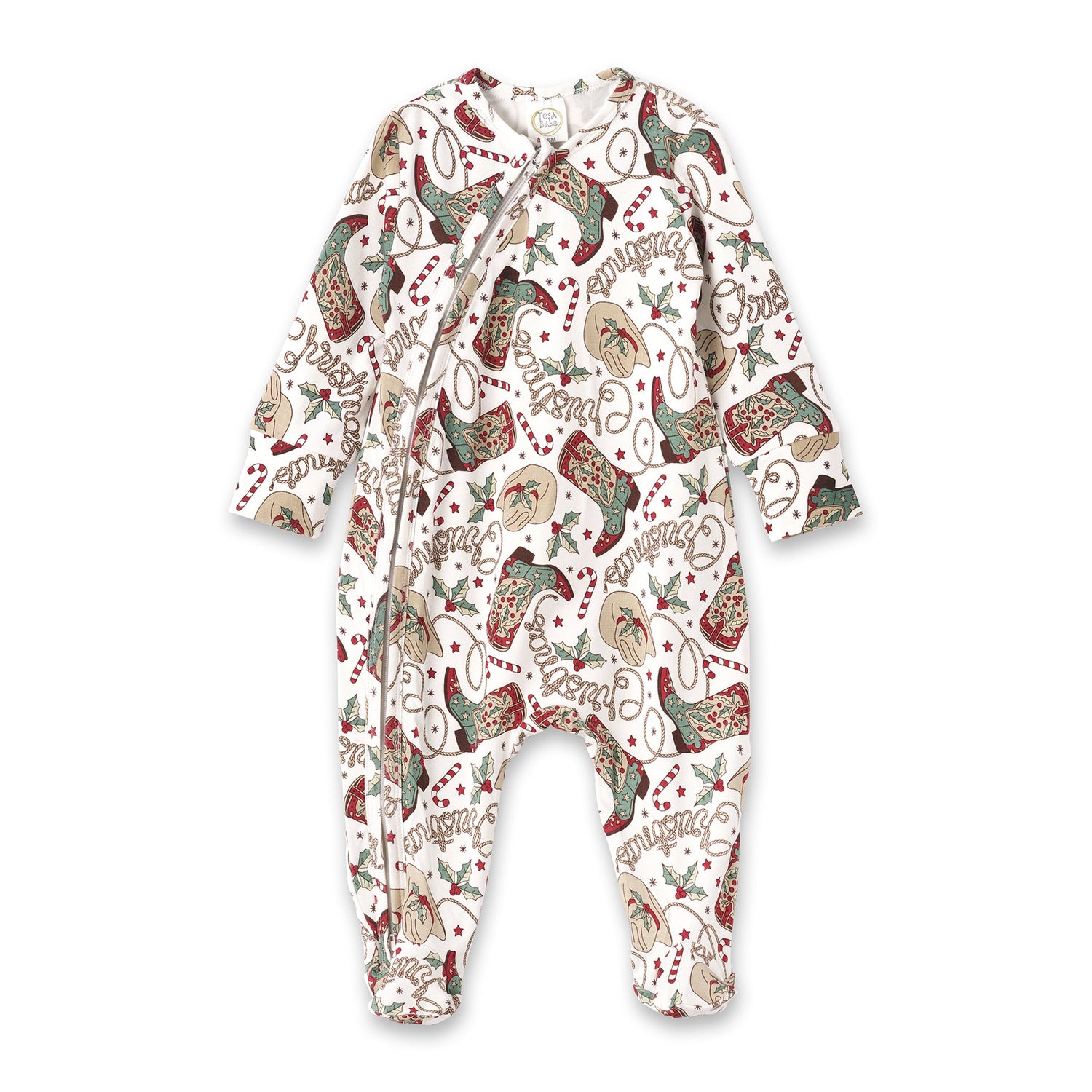 Western Christmas Baby Bamboo Zipper Romper - Cowboy Holiday