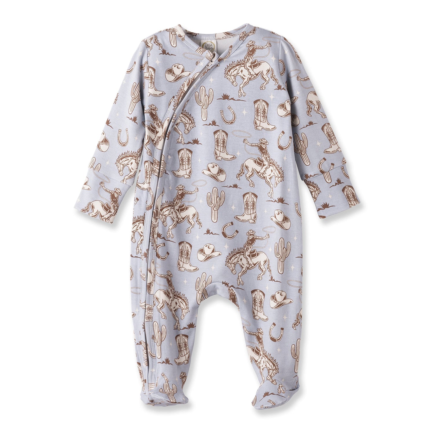 Wild Wrangler/Blue Western Baby Boy Bamboo Zipper Romper