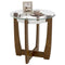 24 Inches Round Side Table with Tempered Glass Top and Solid Rubber Wood Base