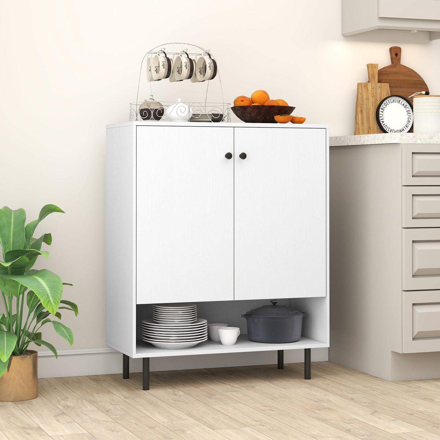 2-Door Sideboard Buffet Cabinet Kitchen with Adjustable Shelf-White