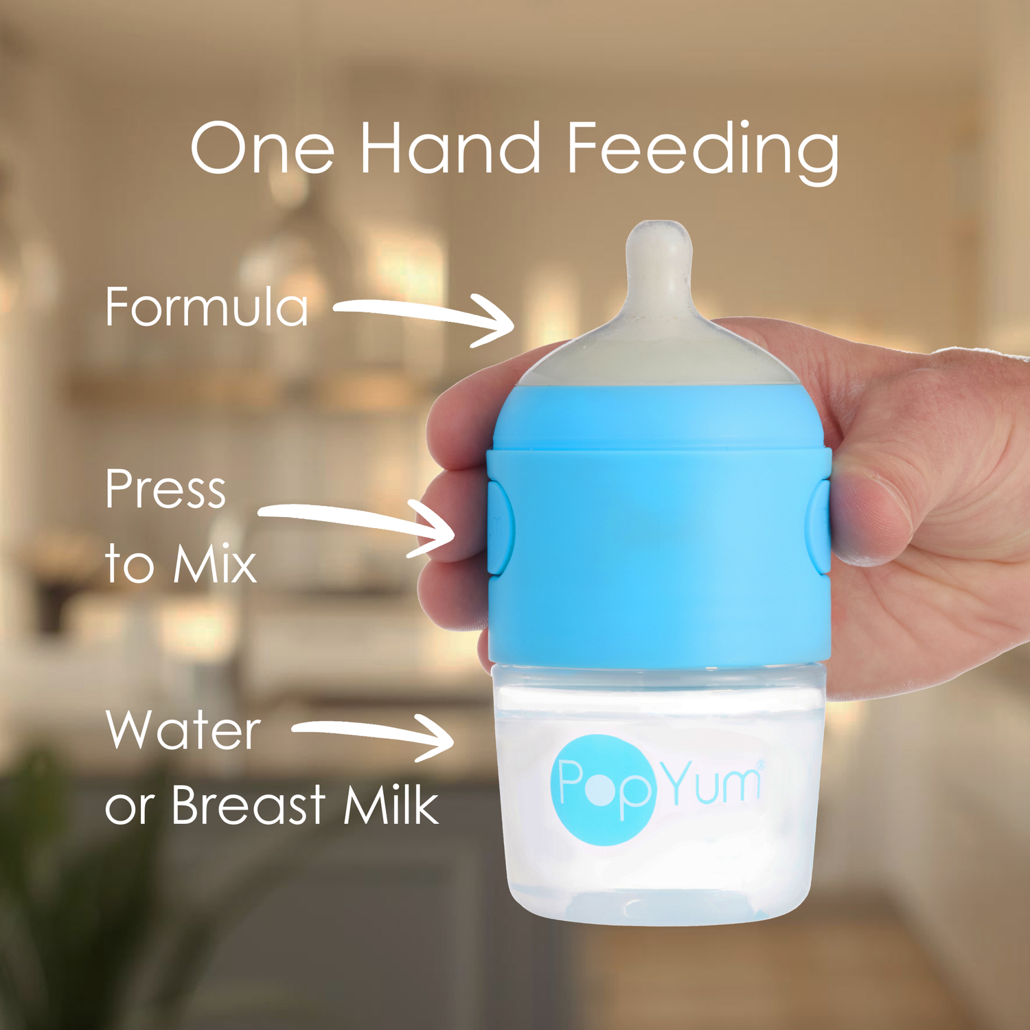 PopYum Blue Formula Making Baby Bottle 4-Pack Set with White Drying Rack Bundle