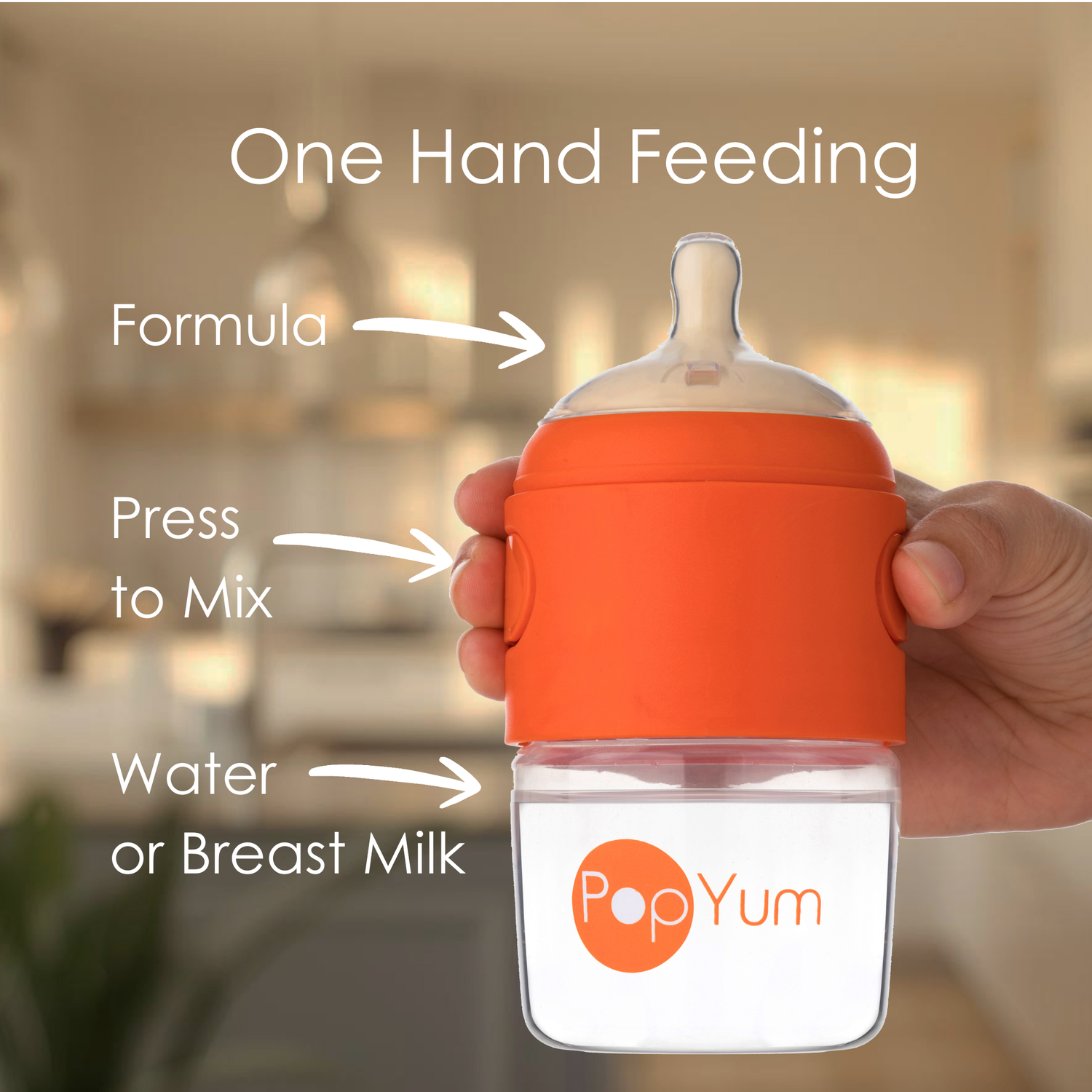 PopYum Orange Baby Bottle 4-Pack Set with Gray Drying Rack & Clear Drying Mat Bundle