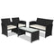 4 Pieces Rattan Patio Furniture Set with Weather Resistant Cushions and Tempered Glass Tabletop