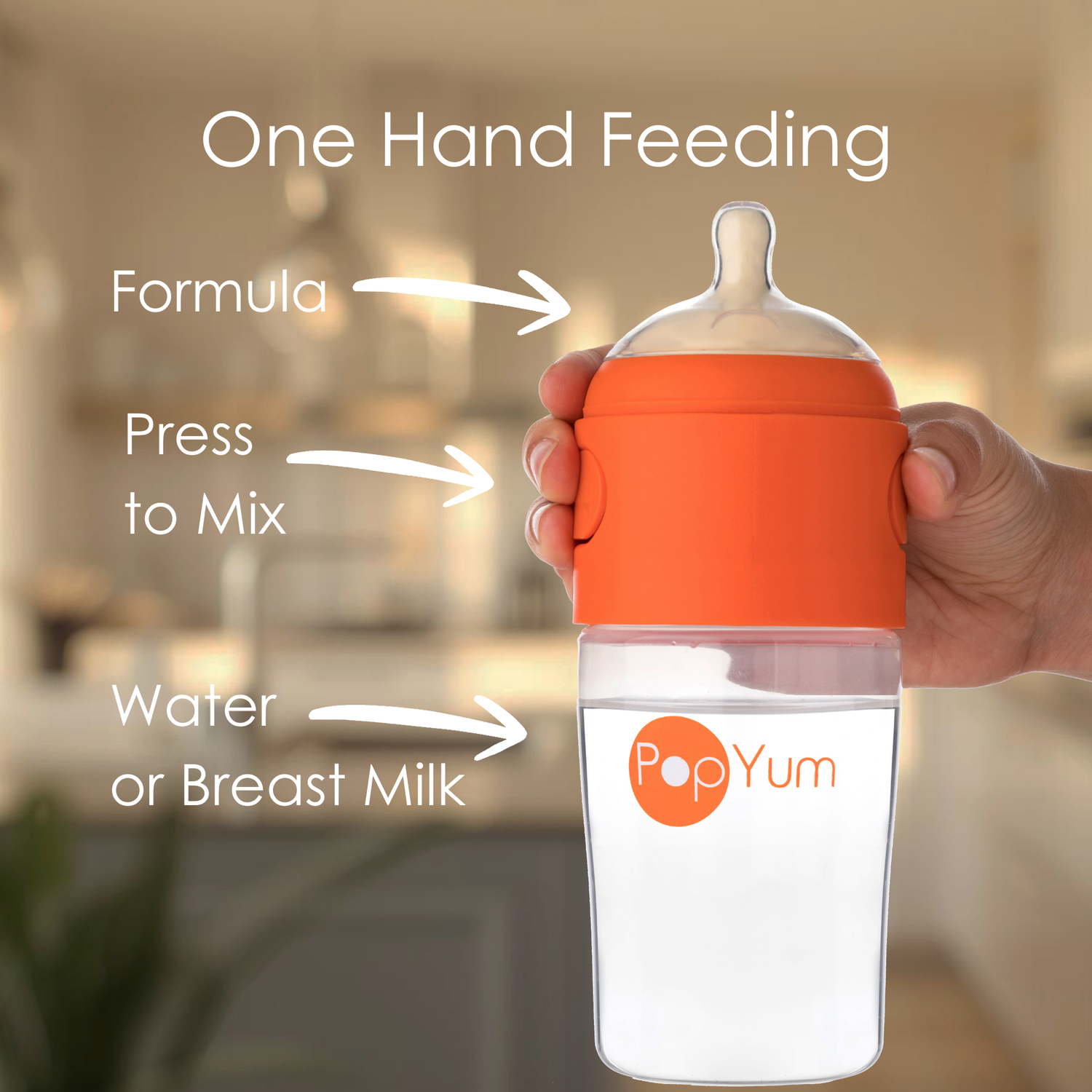 PopYum 9 oz Orange Formula Making Baby Bottle 3-Pk with Gray Drying Rack & Clear Drying Mat Bundle