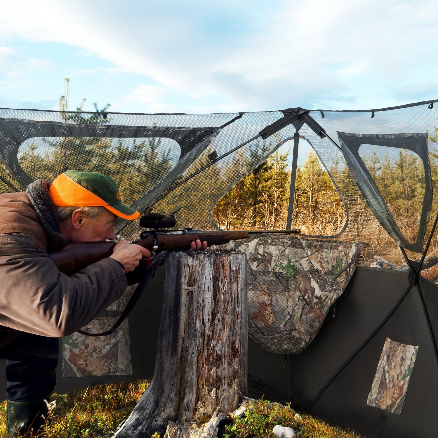 2-Panel Hunting Ground Blind Pop Up Fence with 3 Shoot Through Ports