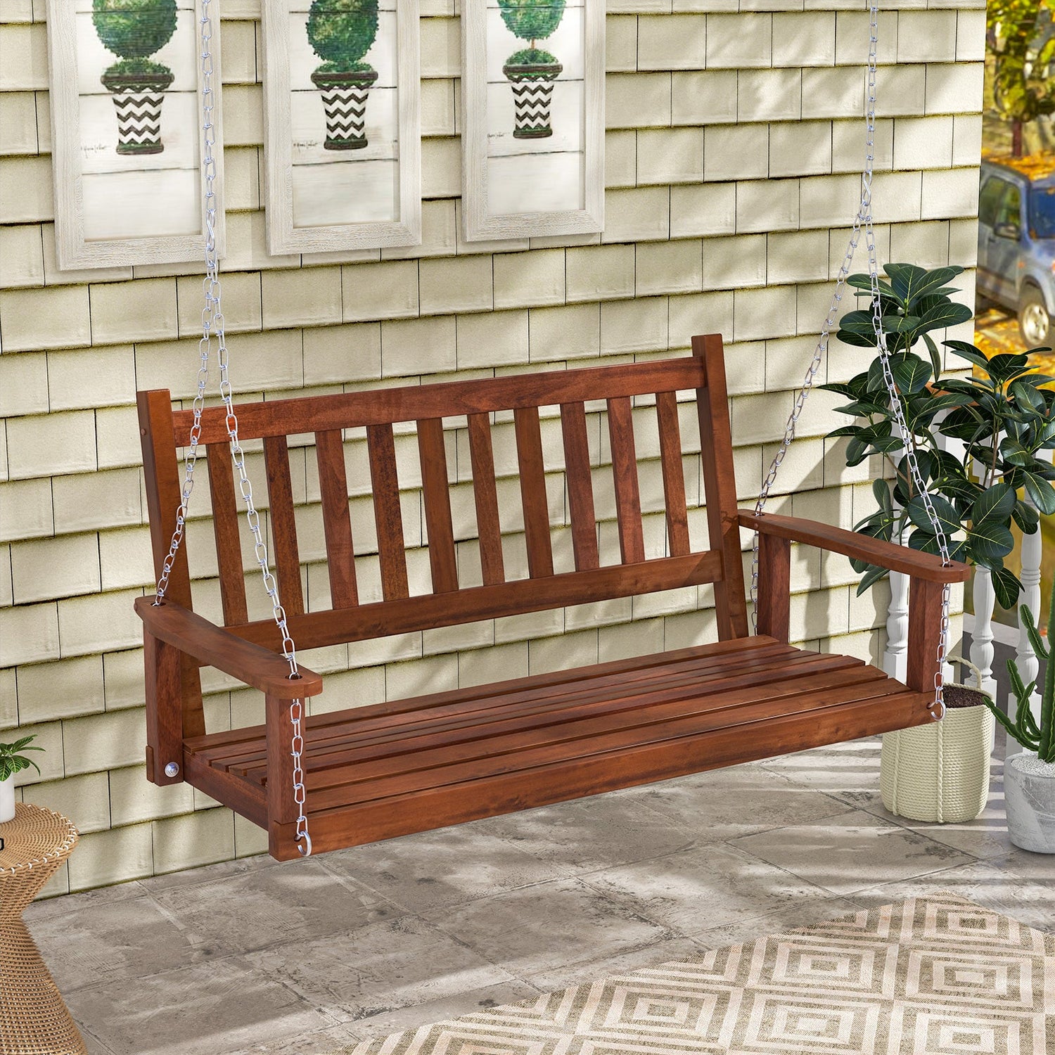 2-Person Wooden Outdoor Porch Swing with 500 lbs Weight Capacity