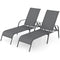 2 Pcs Outdoor Patio Lounge Chair Chaise Fabric with Adjustable Reclining Armrest-Brown