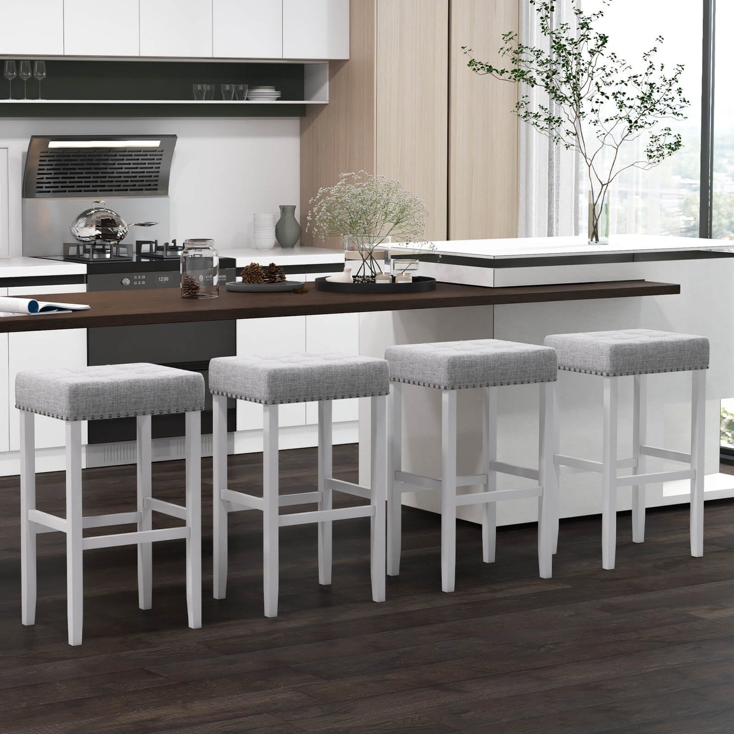 2 Pieces Counter Height Bar Stools with Sponge Padded Cushion