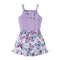 Cute Purple Strap Sunken Stripe Butterfly Shorts Two-piece Set