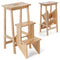 3-in-1 Rubber Wood 3 Tier Folding Step Stool Ladder Storage Shelf-Coffee