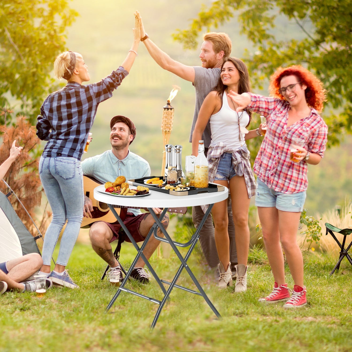 32 Inch Round Folding Table with Thick Tabletop for Picnic
