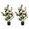 38 Inch Artificial Camellia Tree Faux Flower Plant in Cement Pot 2 Pack