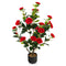 38 Inch Artificial Camellia Tree Faux Flower Plant in Cement Pot