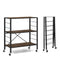 3-Tier Foldable Shelving Unit with Detachable Wheels and Adjustable Shelves